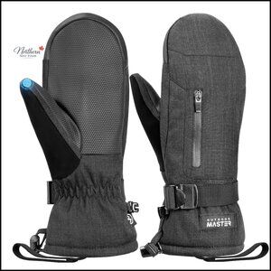 Large Thermal Waterproof Ski Mittens with Touchscreen, Double Pockets, Anti-Slip